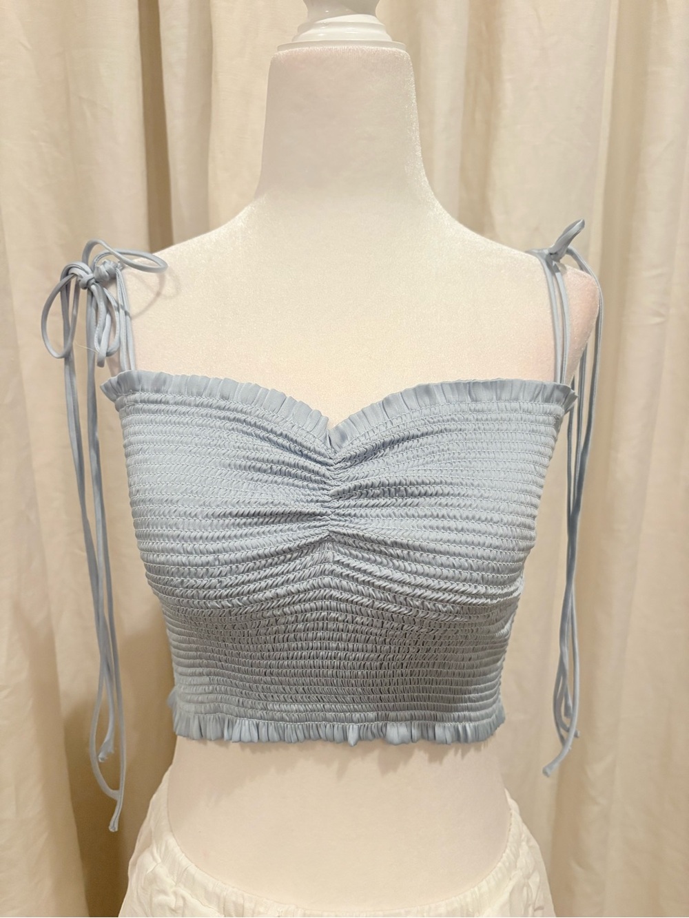 Light Blue Smocked Tie-Strap Crop Camisole